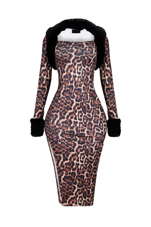 Jennifer Leopard Midi Dress With Bolero SET